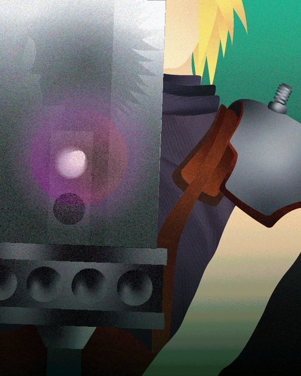 a ilustration of Cloud holding up the Buster Sword
